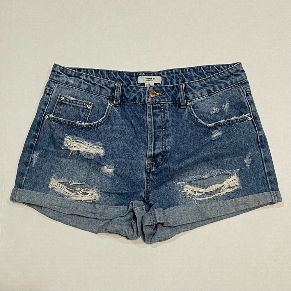 Forever 21 Ripped Distressed Button Fly Cutoff Jean Booty Shorts Size 30